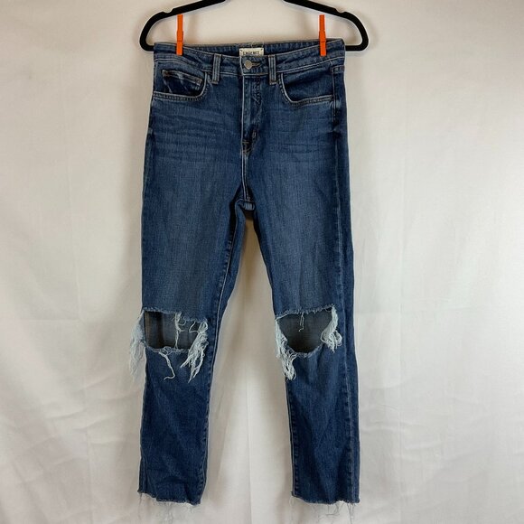 L'Agence Jeans 28 Blue Distressed Destroyed Raw Hem Straight Leg - Picture 1 of 10